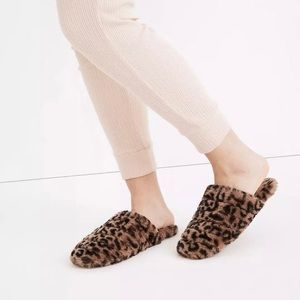 NEW Madewell Women's Quilted Scuff Slippers in Leopard Recycled Faux Fur Size 6